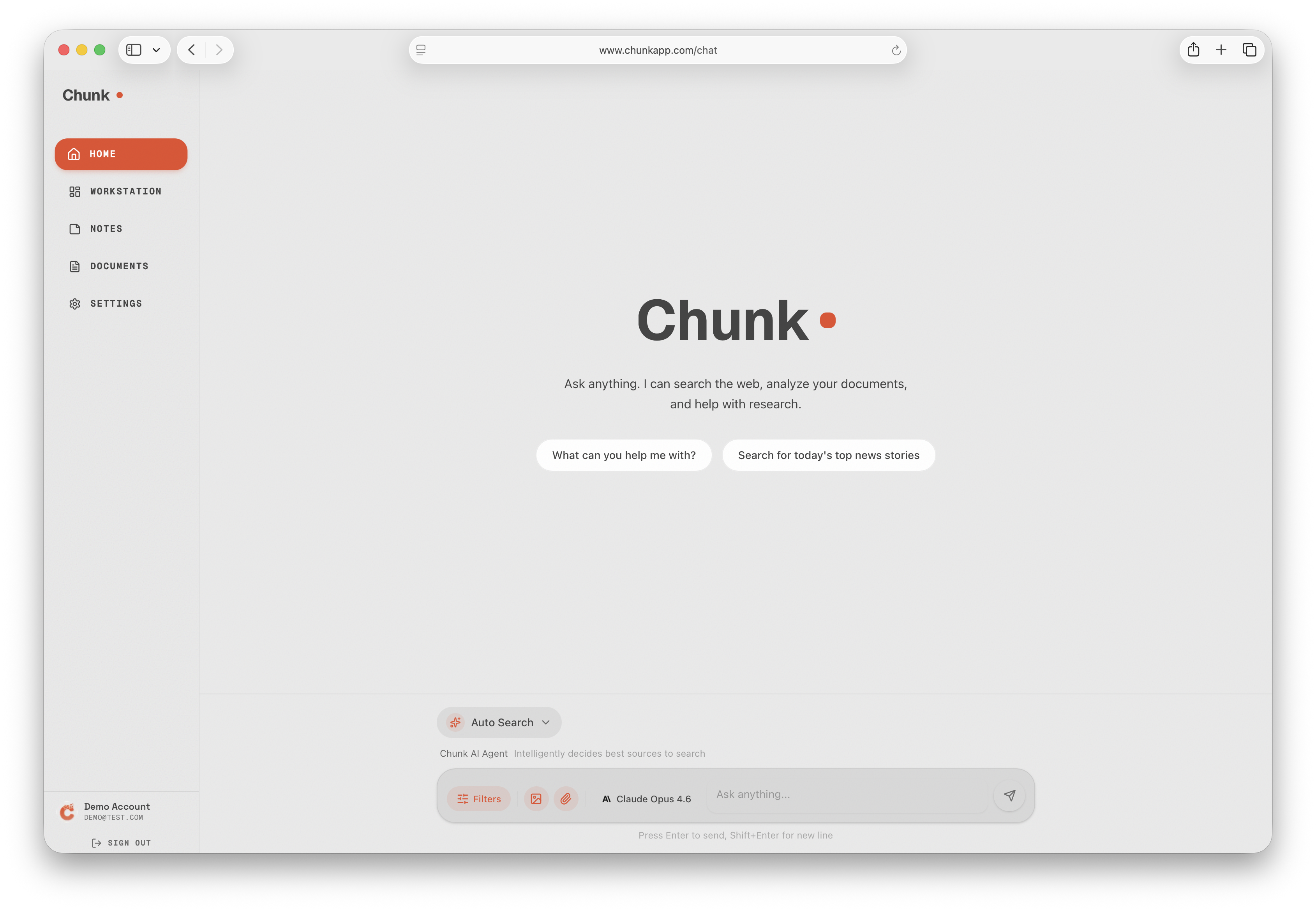 Chunk AI Research Assistant interface showing knowledge graph and multi-model chat